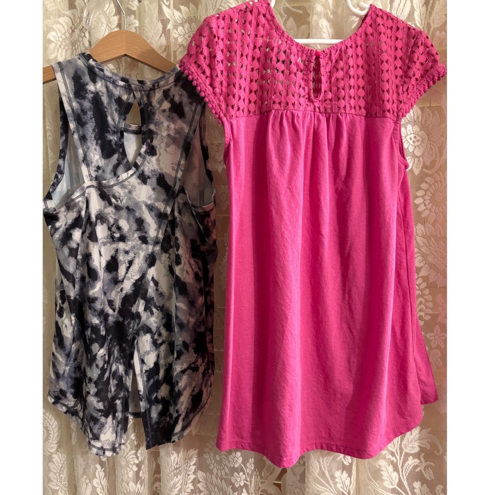 Old Navy Active Tank Top Set of 2 Tie Dye & Crochet Pink Top Size L(10-12) - Picture 12 of 13